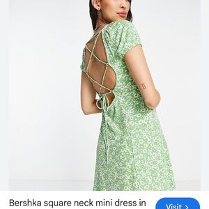 Bershka ASOS square neck soft knit dress green floral xs EUC